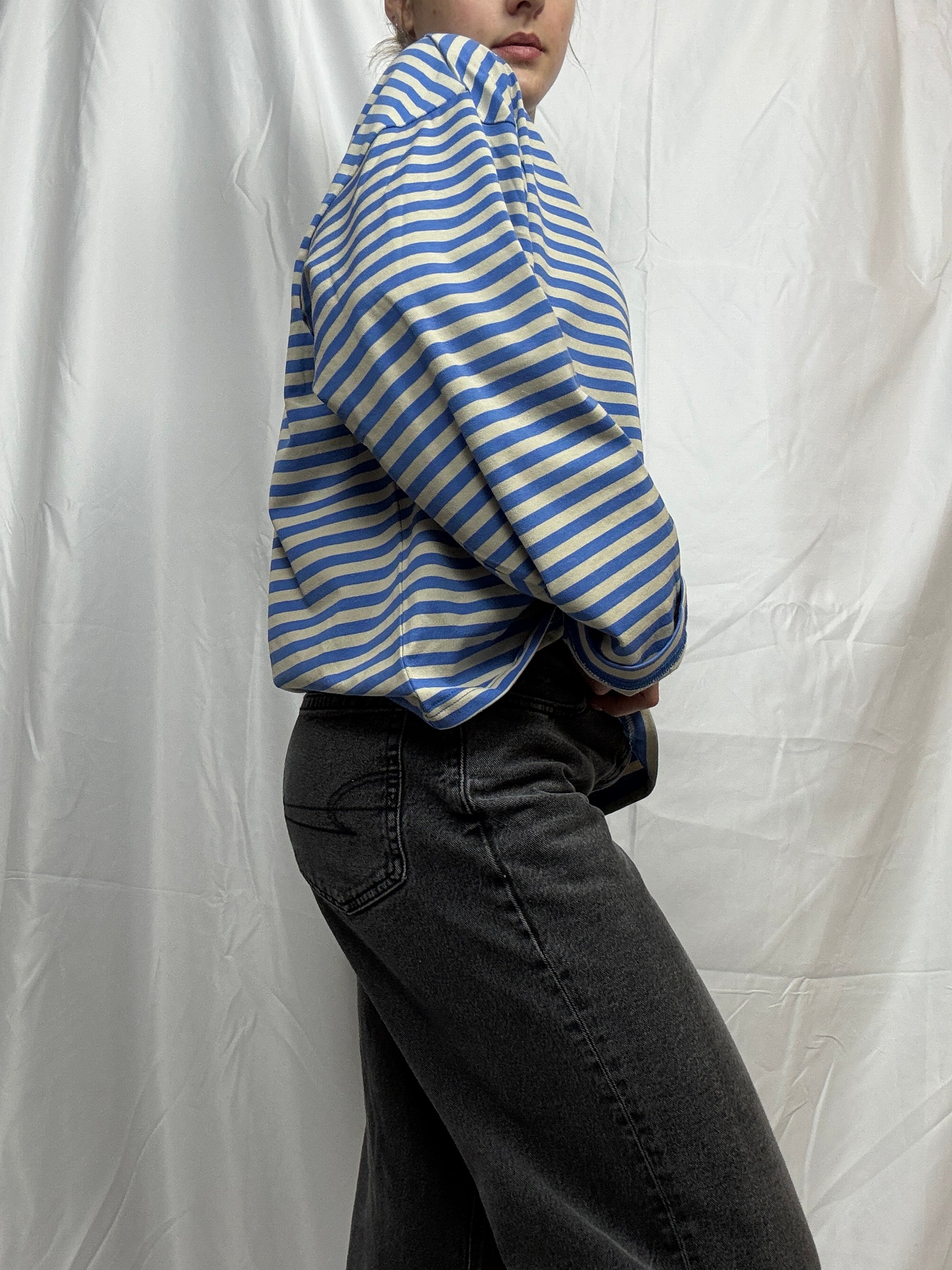Everyday Oversized Stripe Long Sleeve- blue