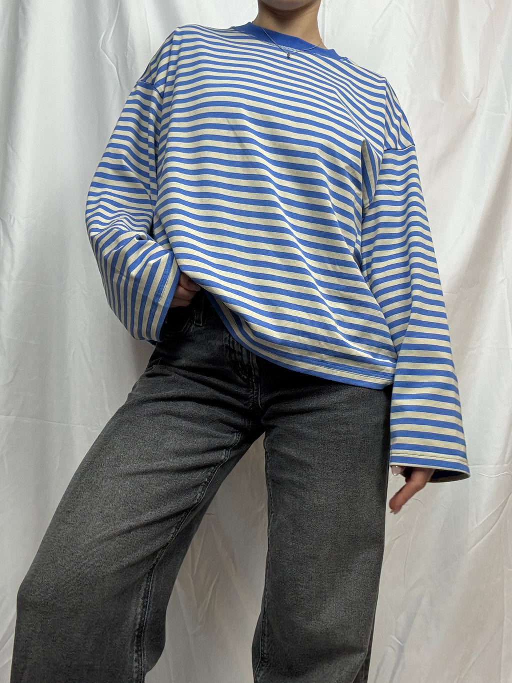 Everyday Oversized Stripe Long Sleeve- blue