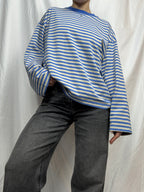 Everyday Oversized Stripe Long Sleeve- blue
