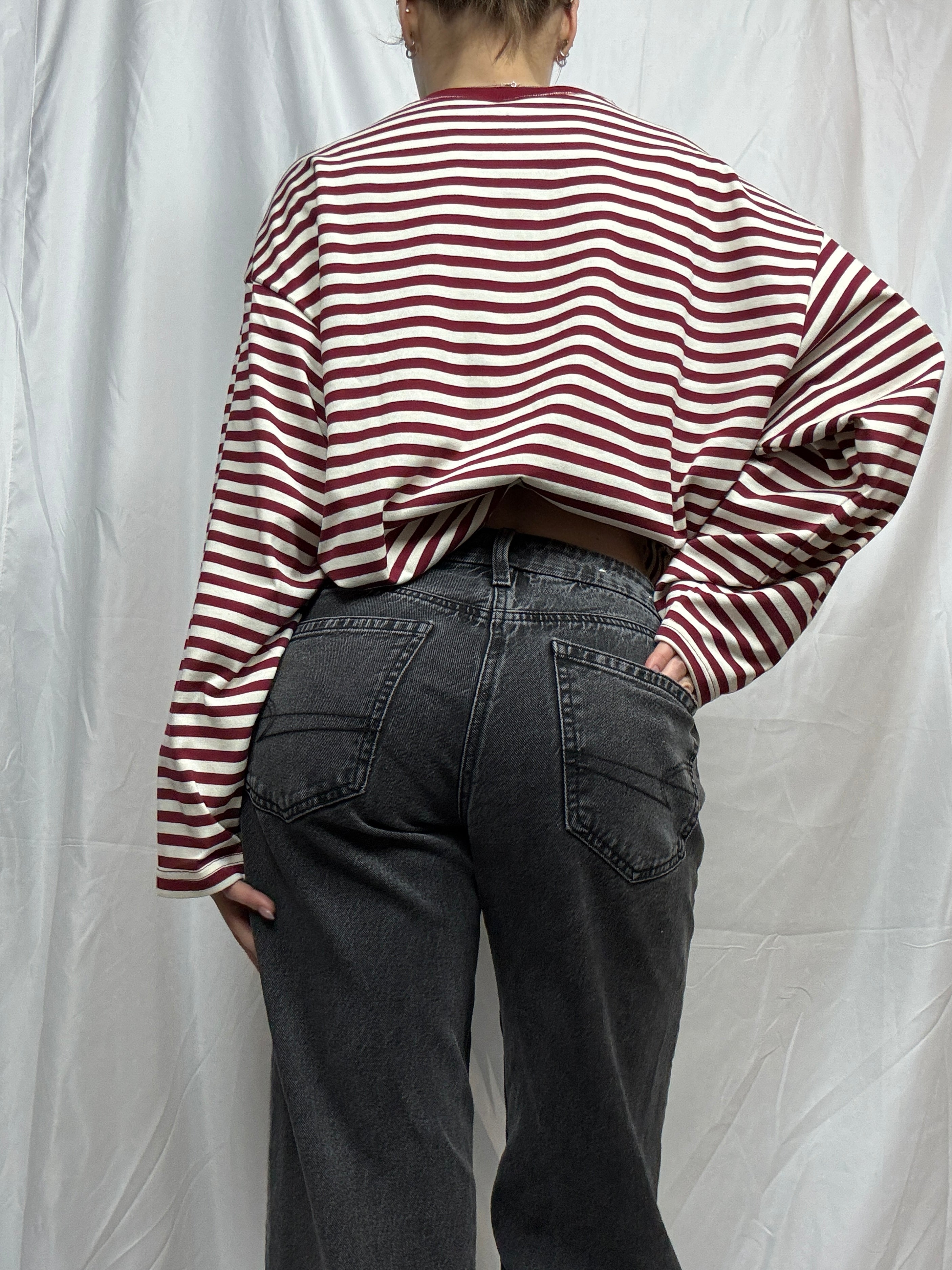 Everyday Oversized Stripe Long Sleeve- red