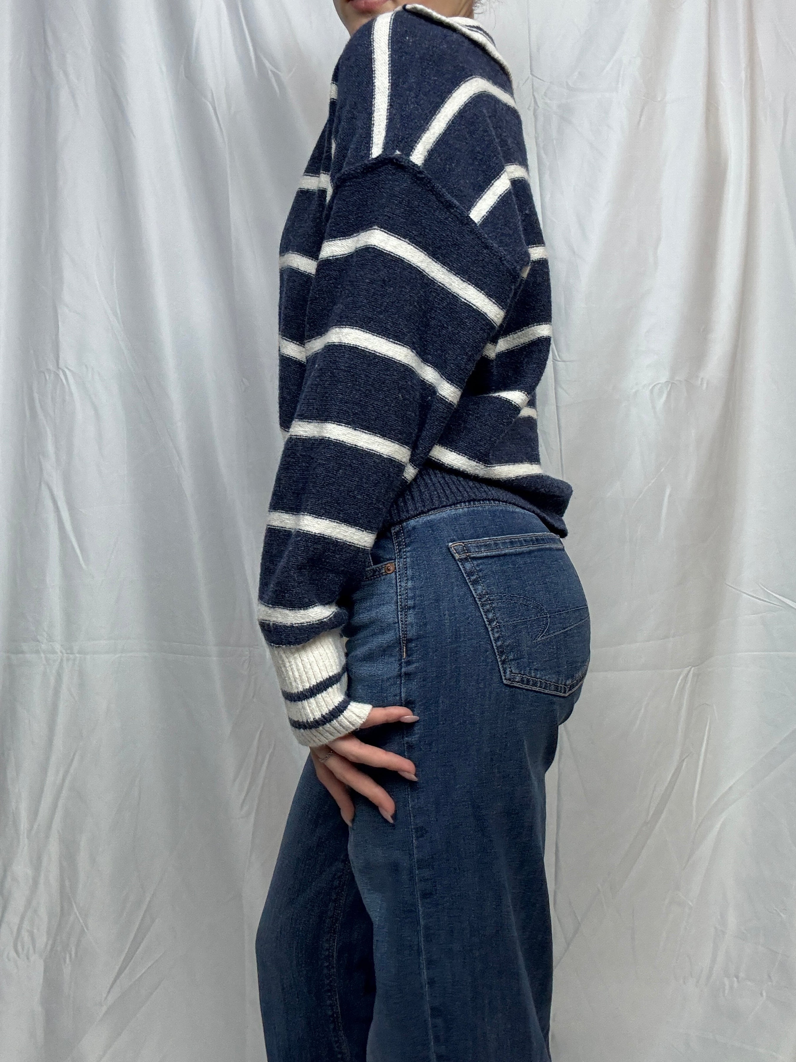 Navy Striped Collared Pullover