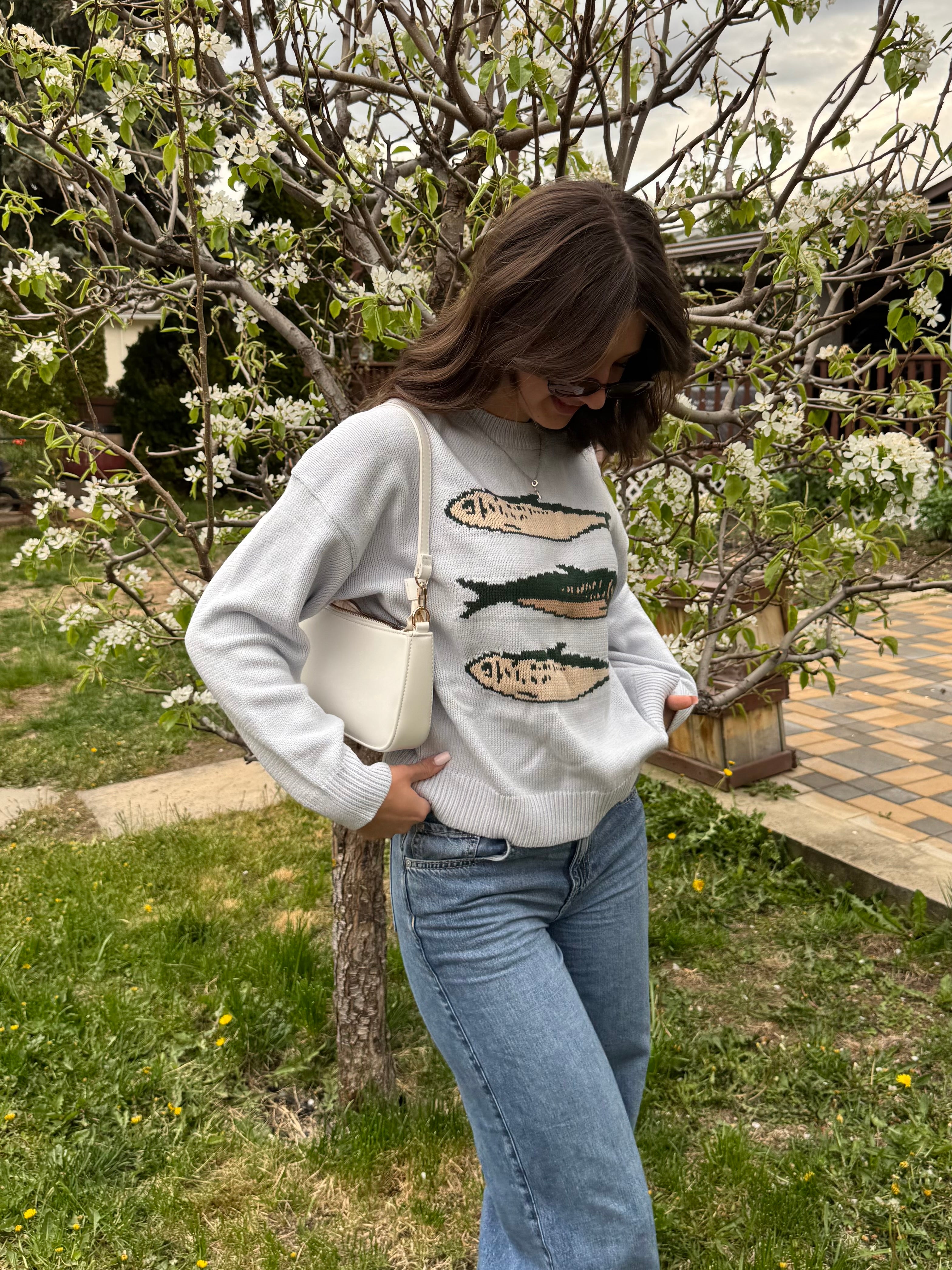 Baby Blue Round Neck Sardine Sweater
