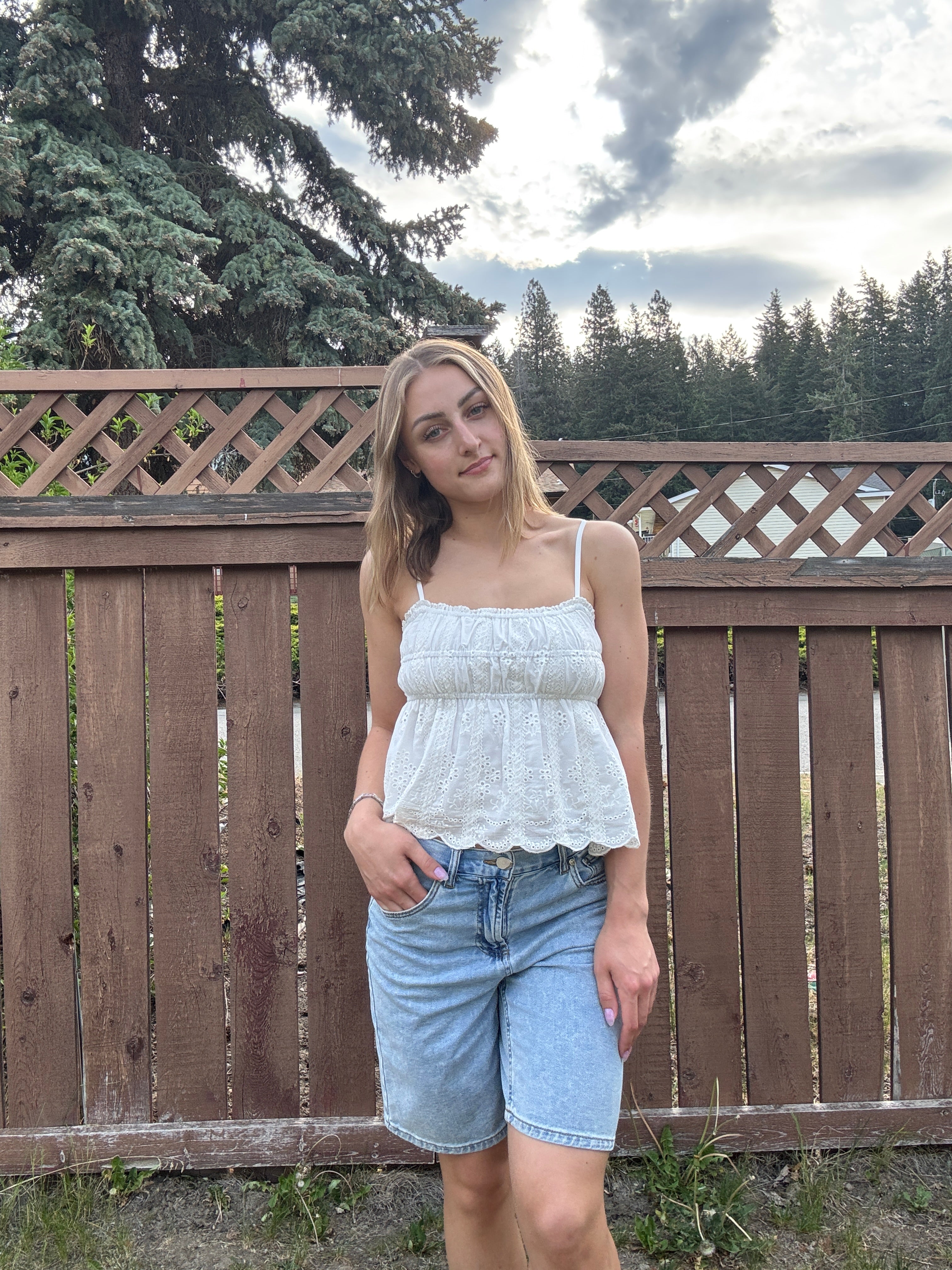 Lace Trim Eyelet Top