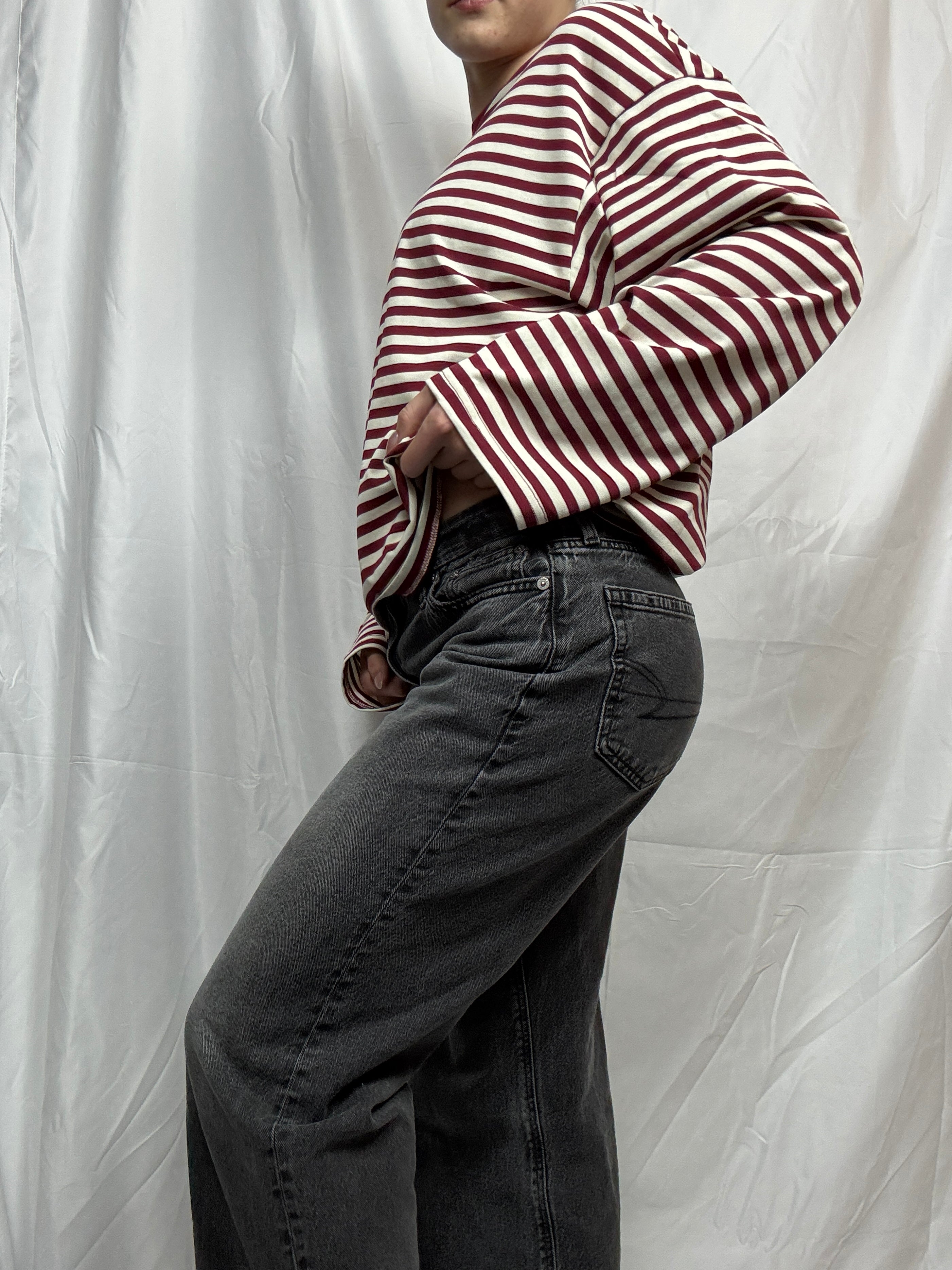 Everyday Oversized Stripe Long Sleeve- red