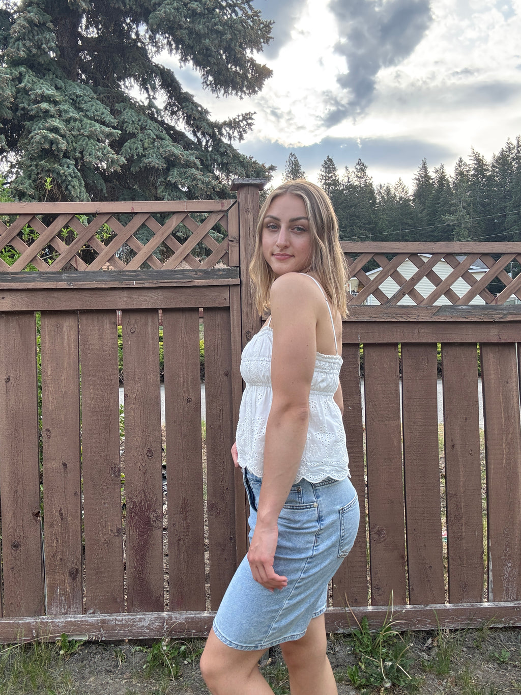 Lace Trim Eyelet Top
