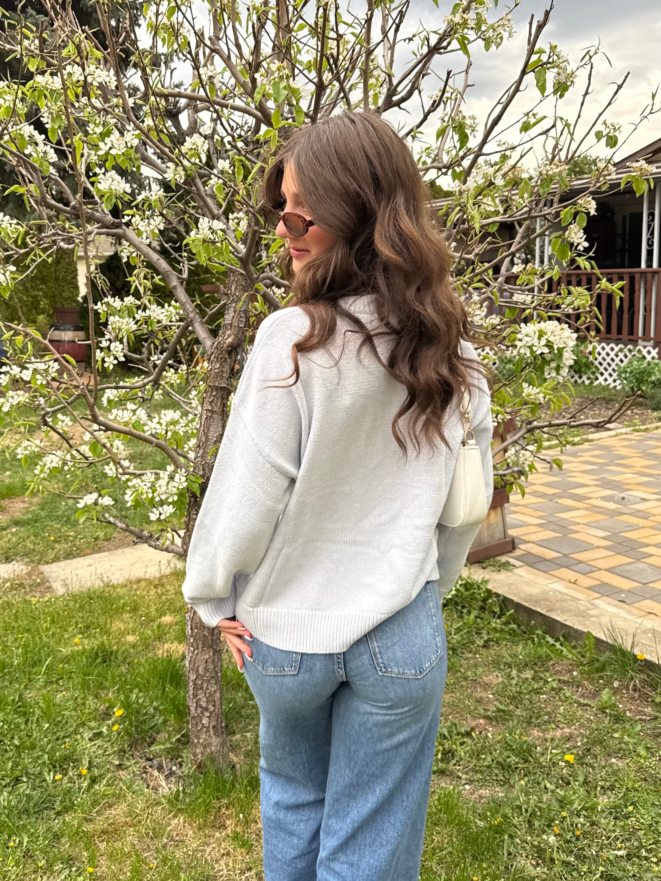 Baby Blue Round Neck Sardine Sweater