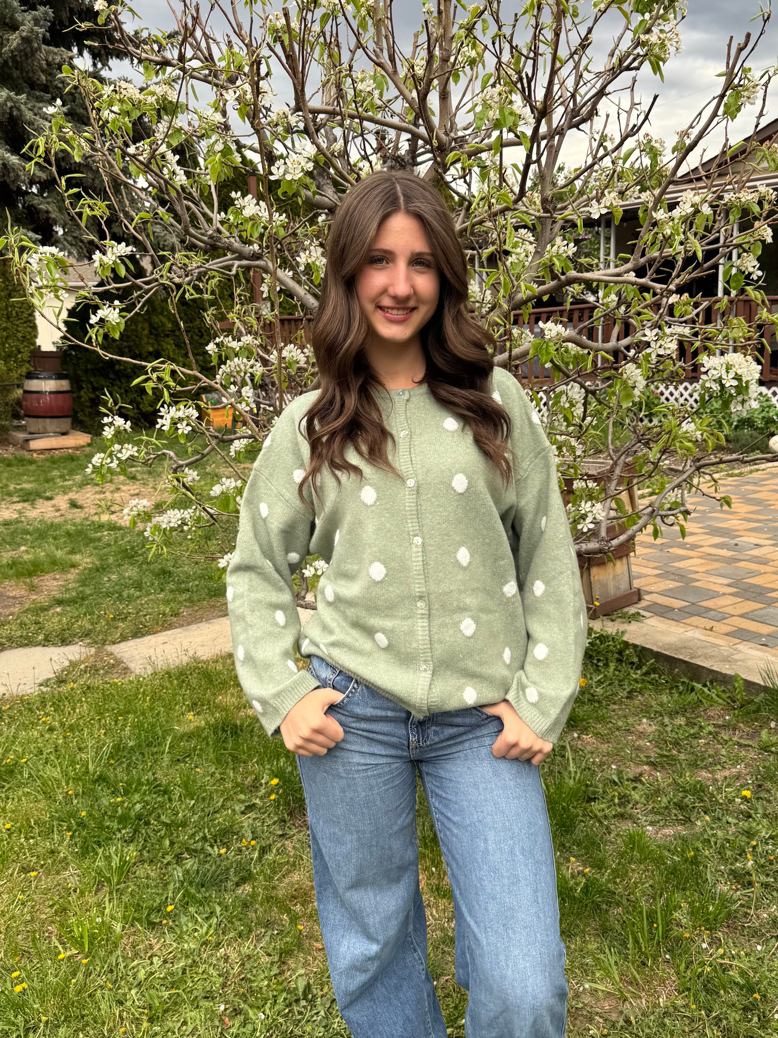 Sage Polka Dot Cardigan