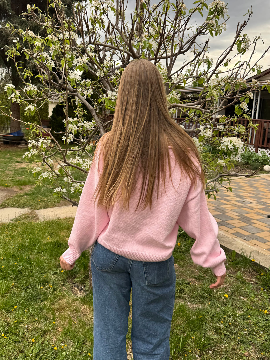 Soft pink boat neck sweater