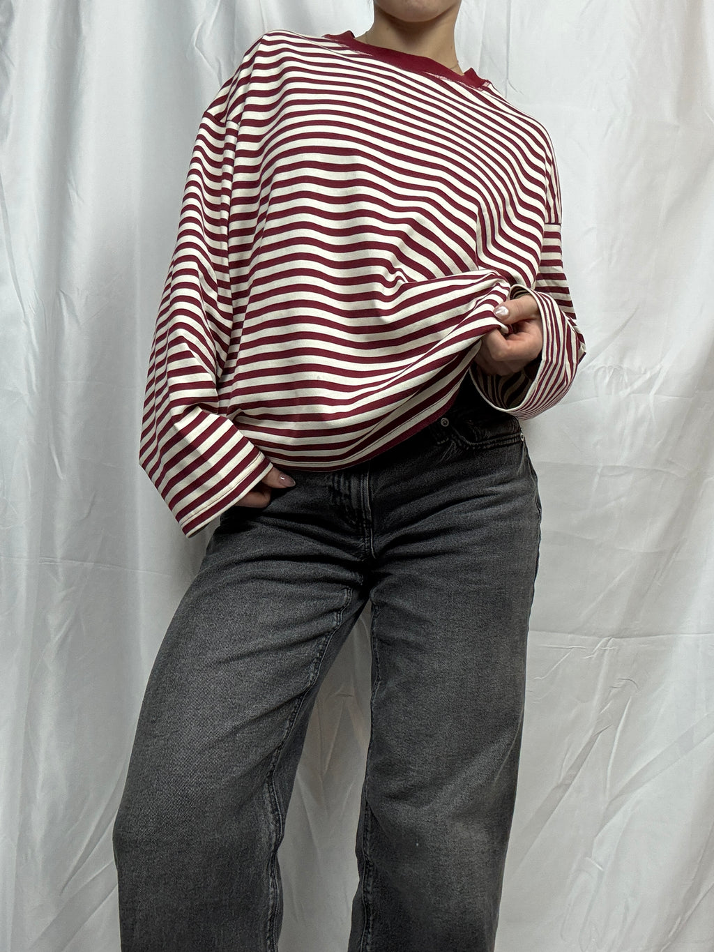 Everyday Oversized Stripe Long Sleeve- red