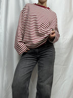 Everyday Oversized Stripe Long Sleeve- red