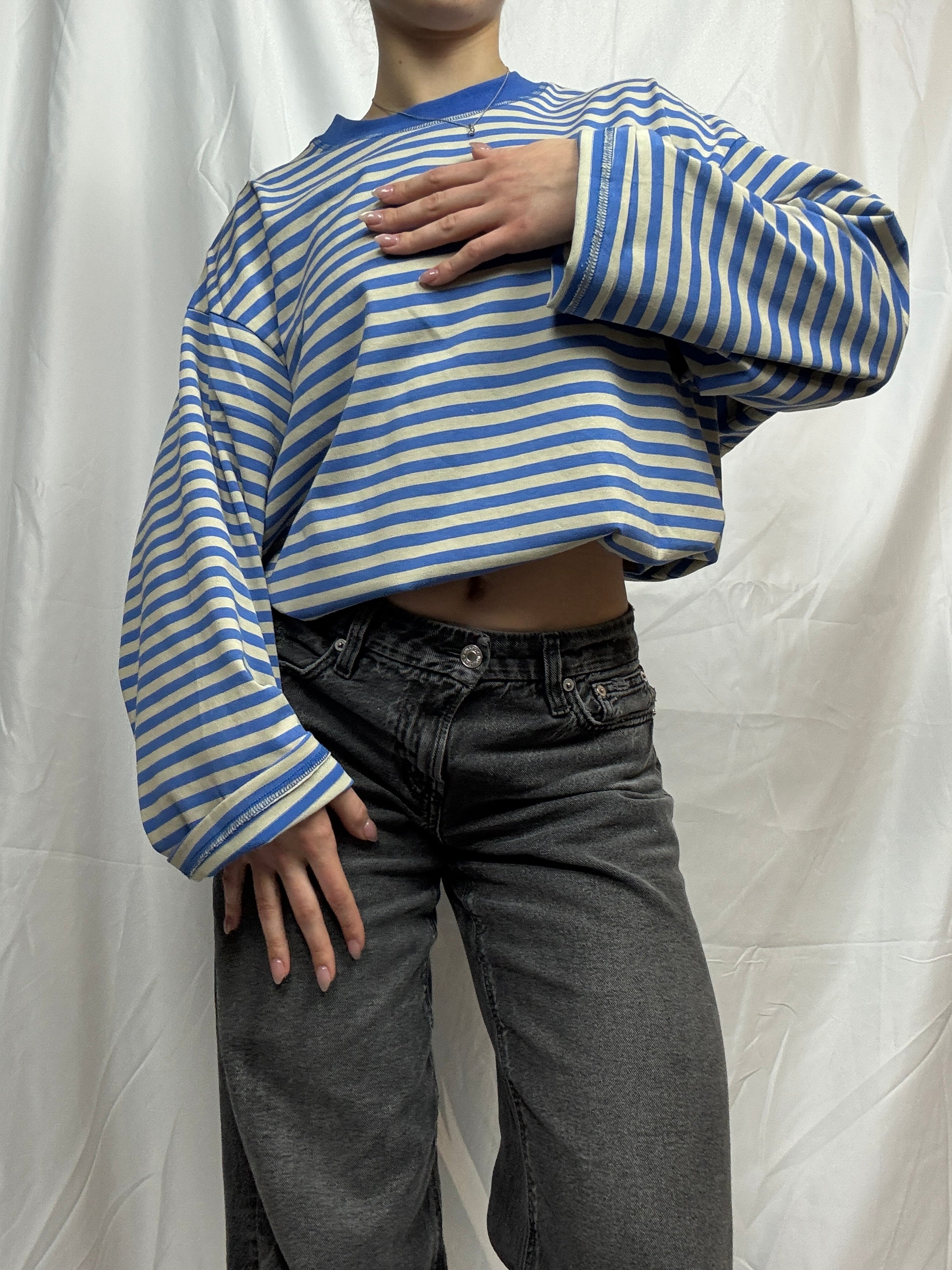 Everyday Oversized Stripe Long Sleeve- blue