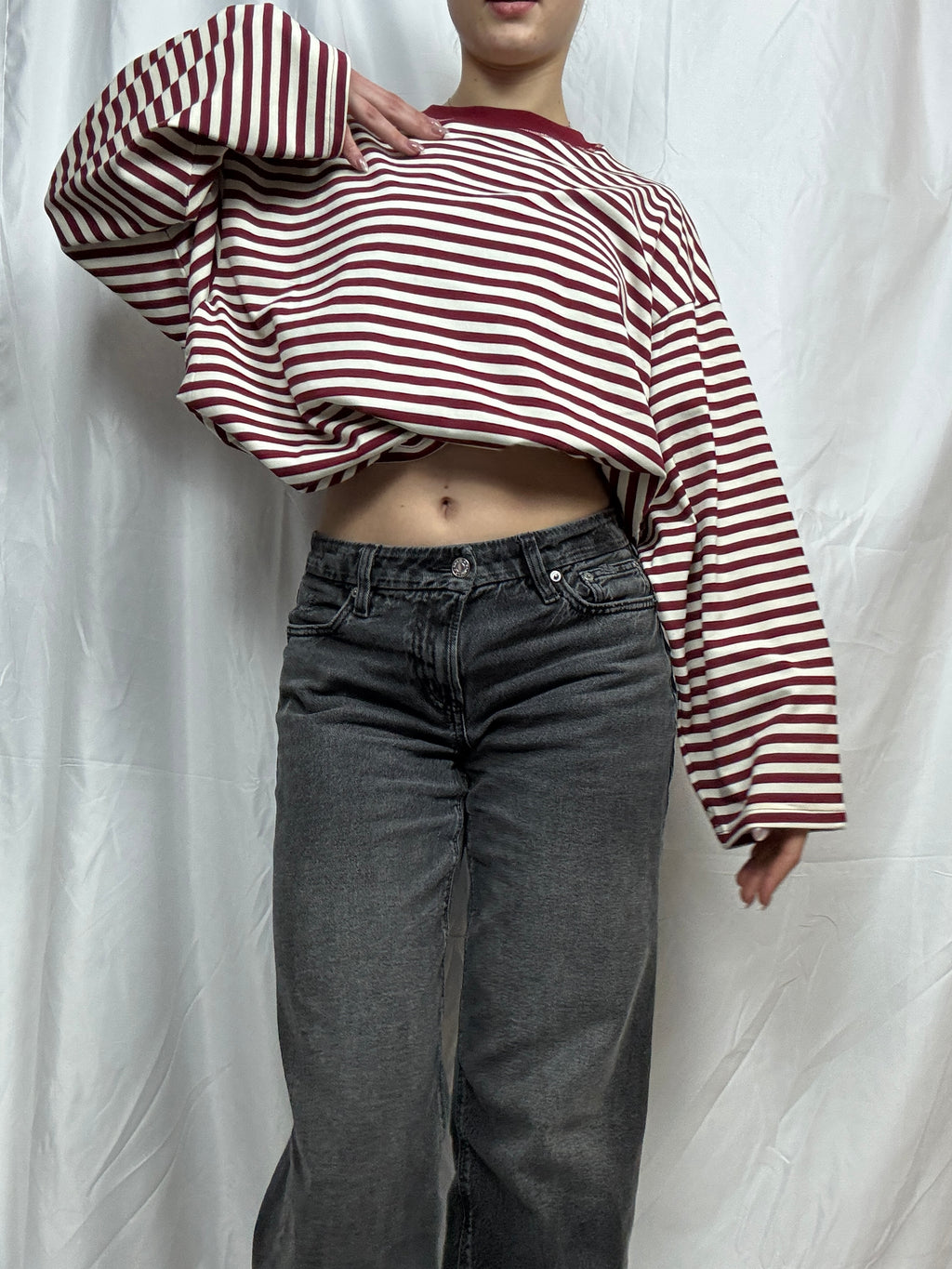 Everyday Oversized Stripe Long Sleeve- red