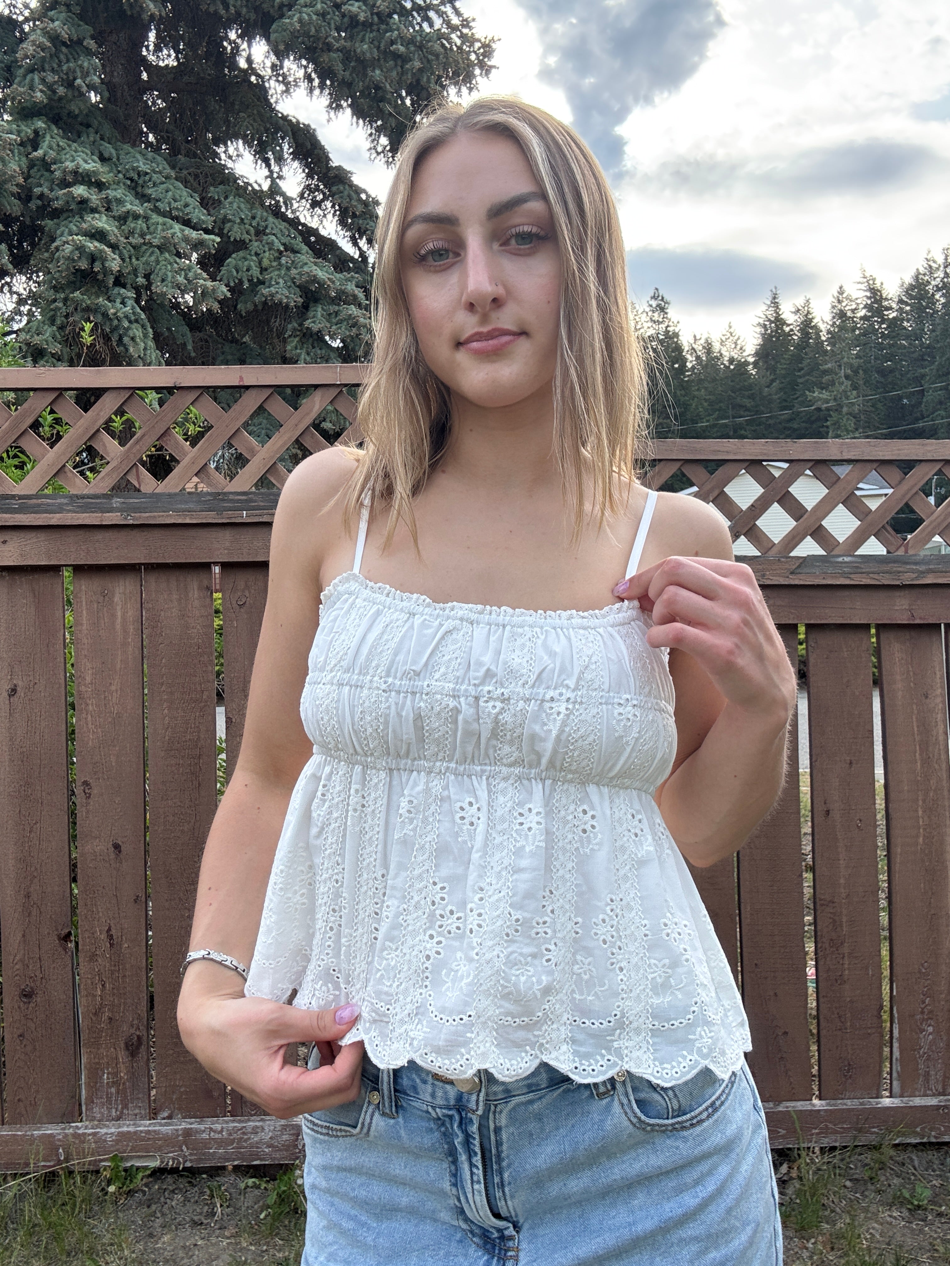Lace Trim Eyelet Top