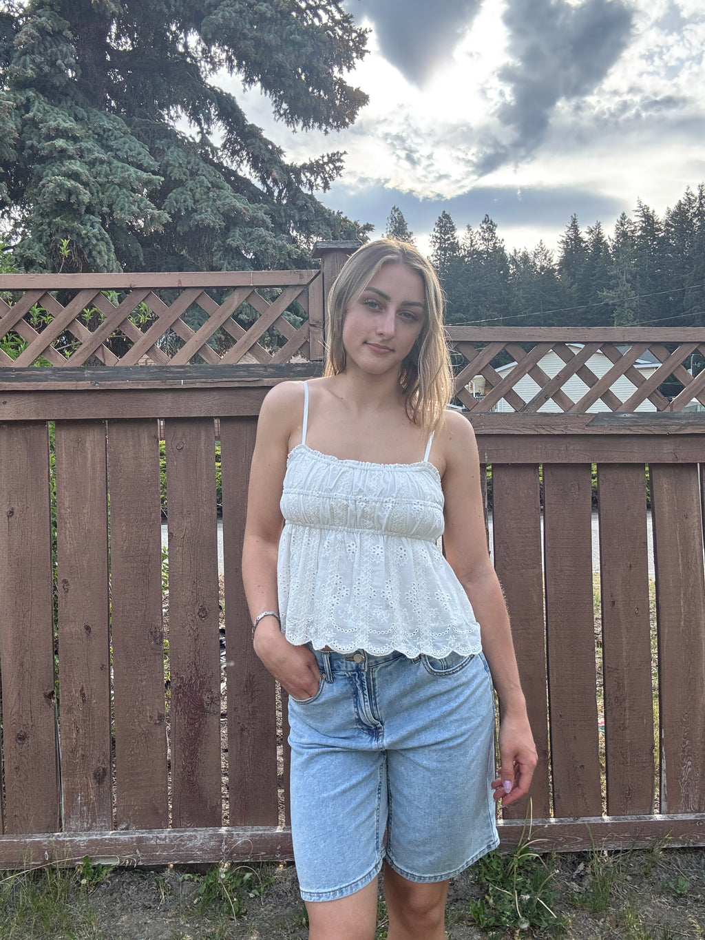 Lace Trim Eyelet Top