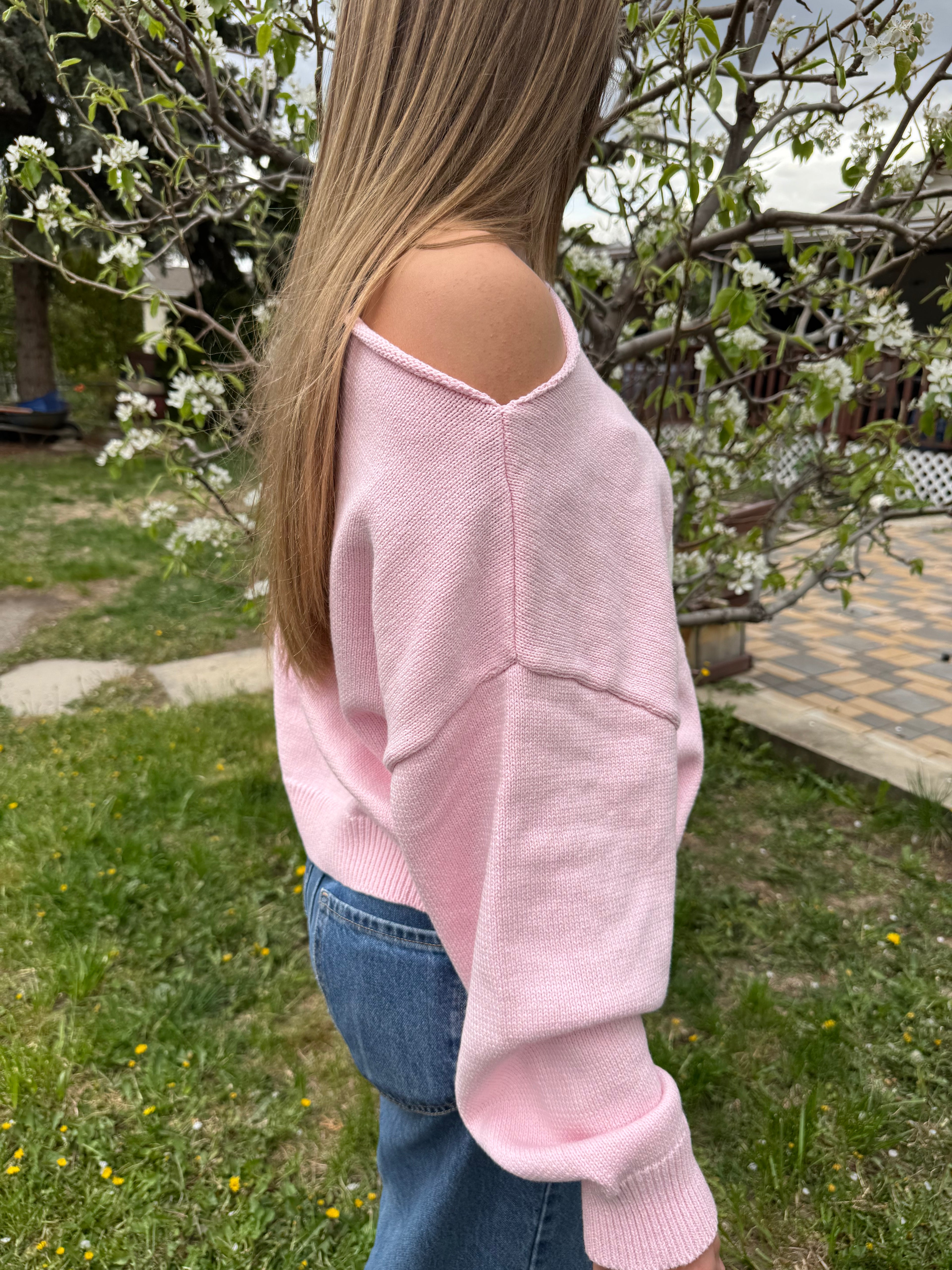 Soft pink boat neck sweater