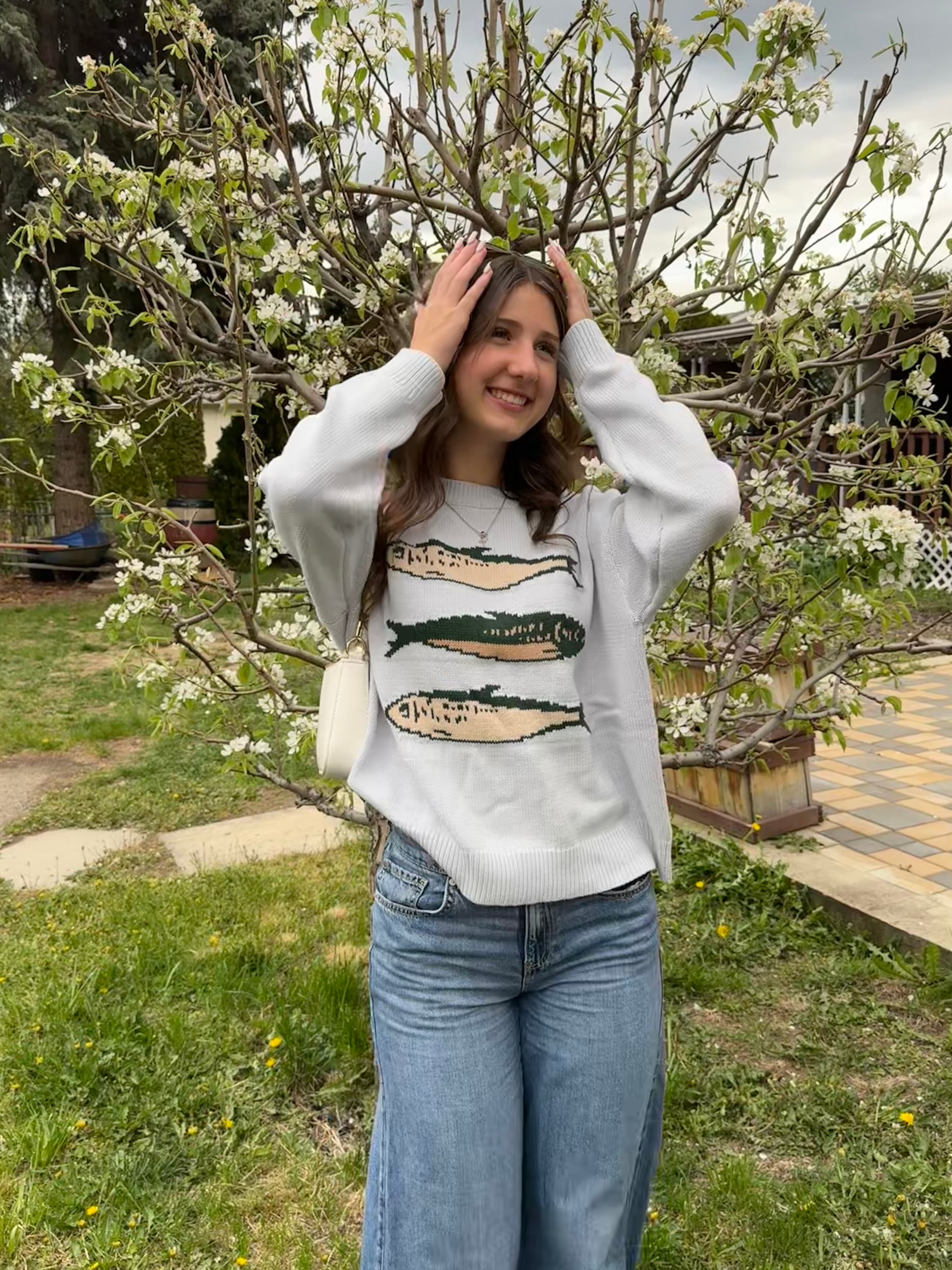 Baby Blue Round Neck Sardine Sweater