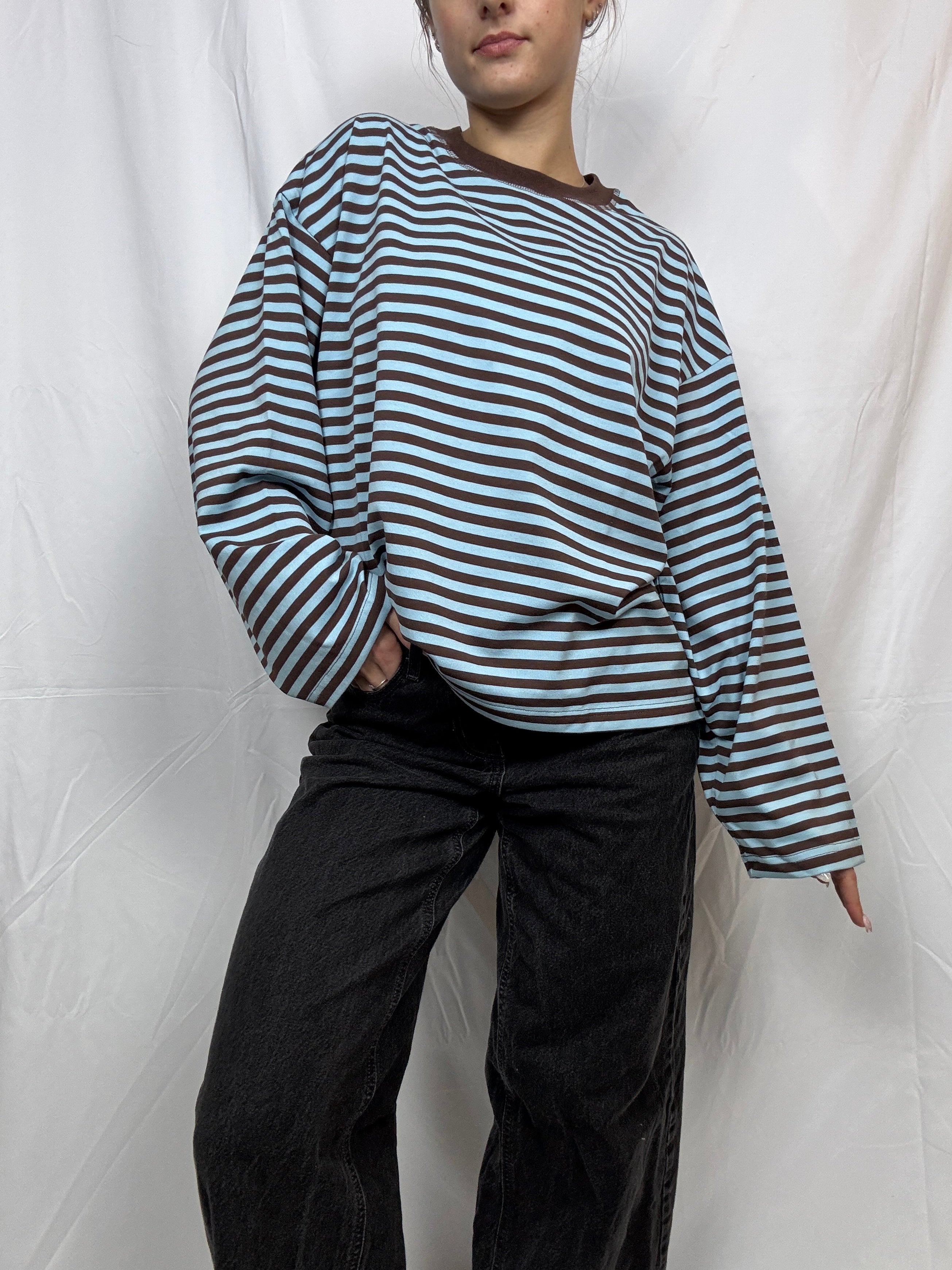 Everyday Oversized Stripe Long Sleeve- chocolate