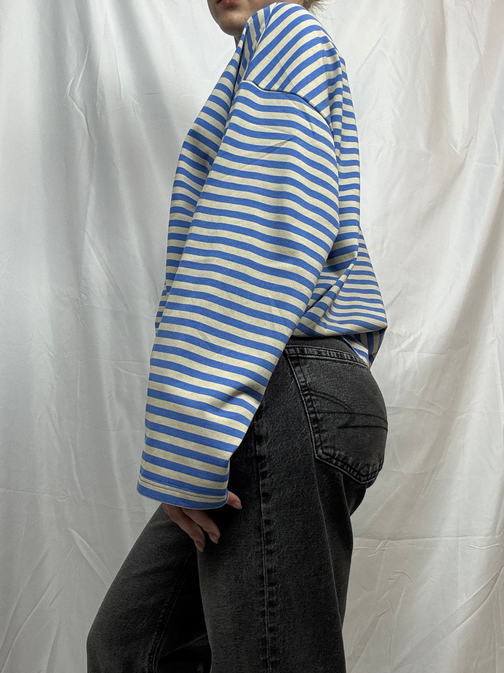 Everyday Oversized Stripe Long Sleeve- blue