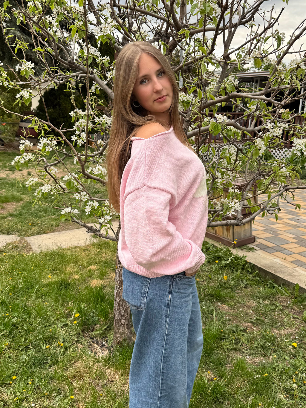 Soft pink boat neck sweater