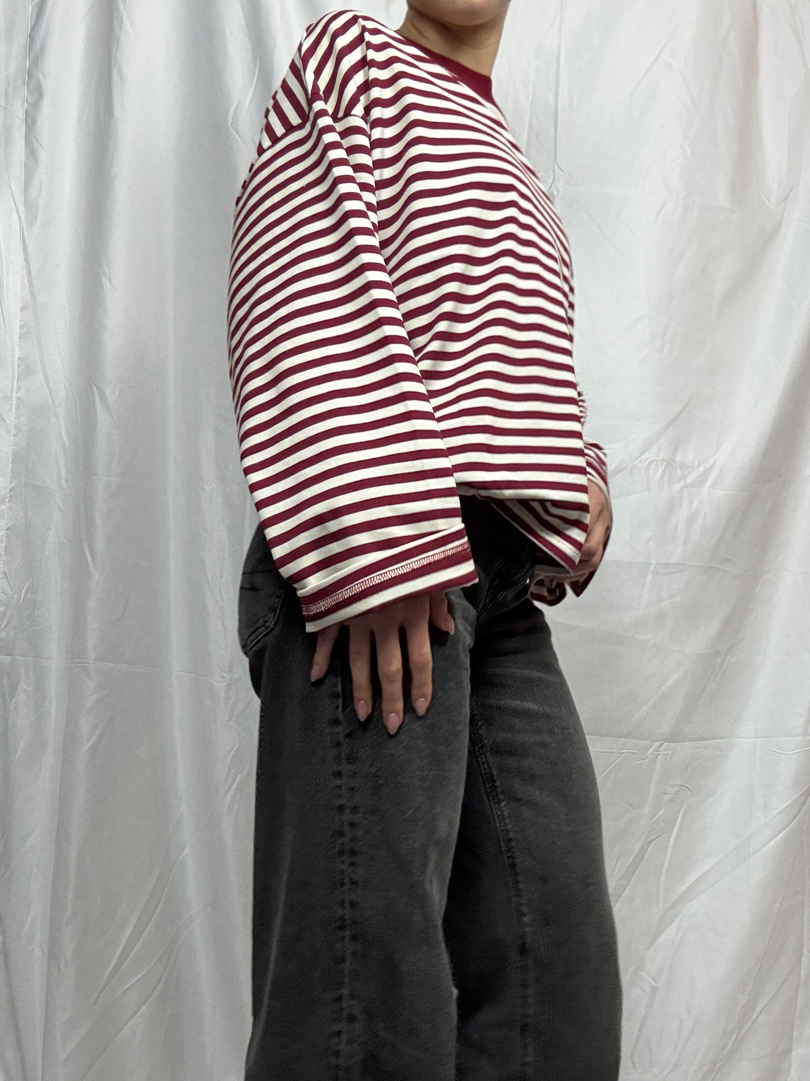 Everyday Oversized Stripe Long Sleeve- red