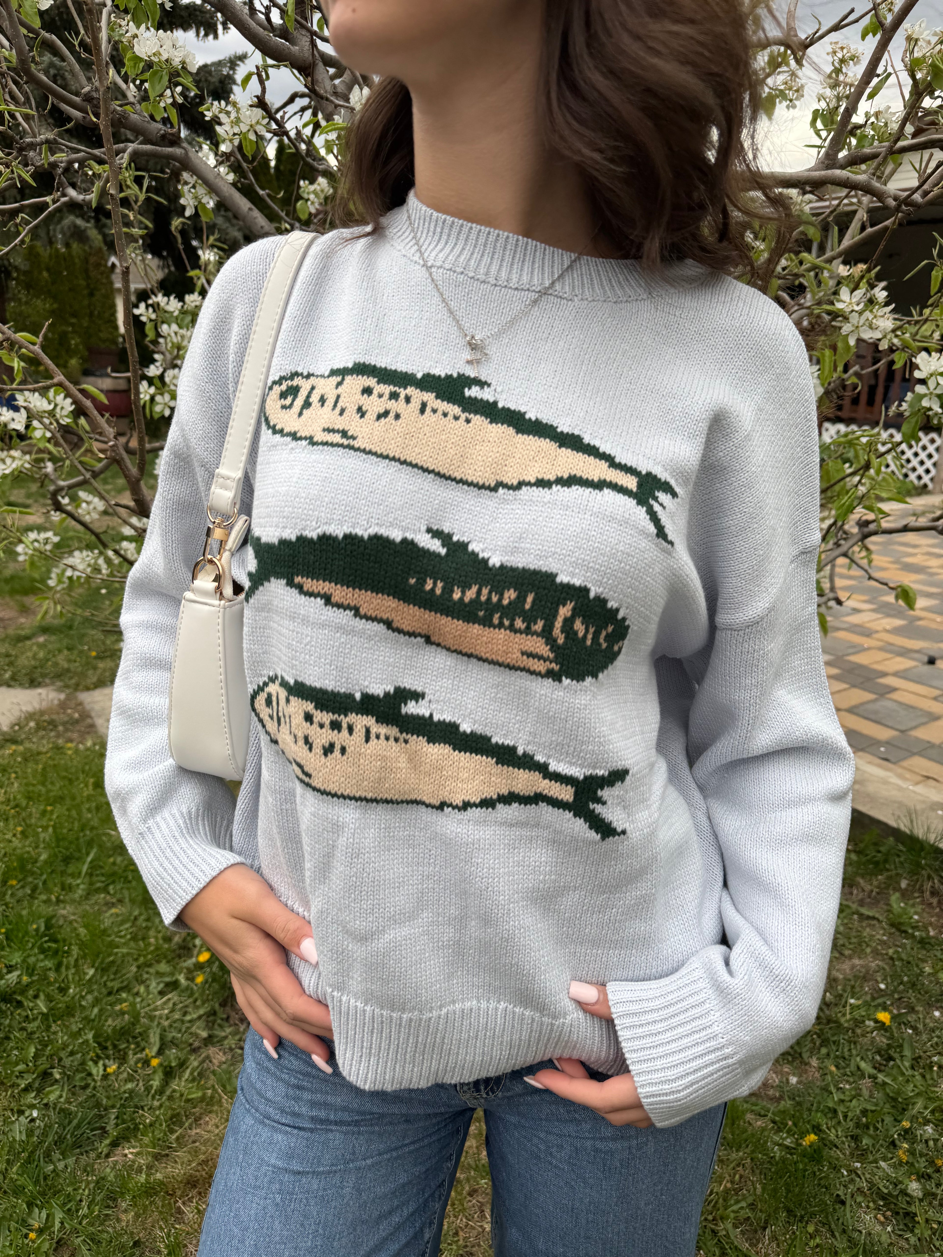 Baby Blue Round Neck Sardine Sweater
