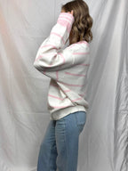 White & Pink Striped Oversized Sweater