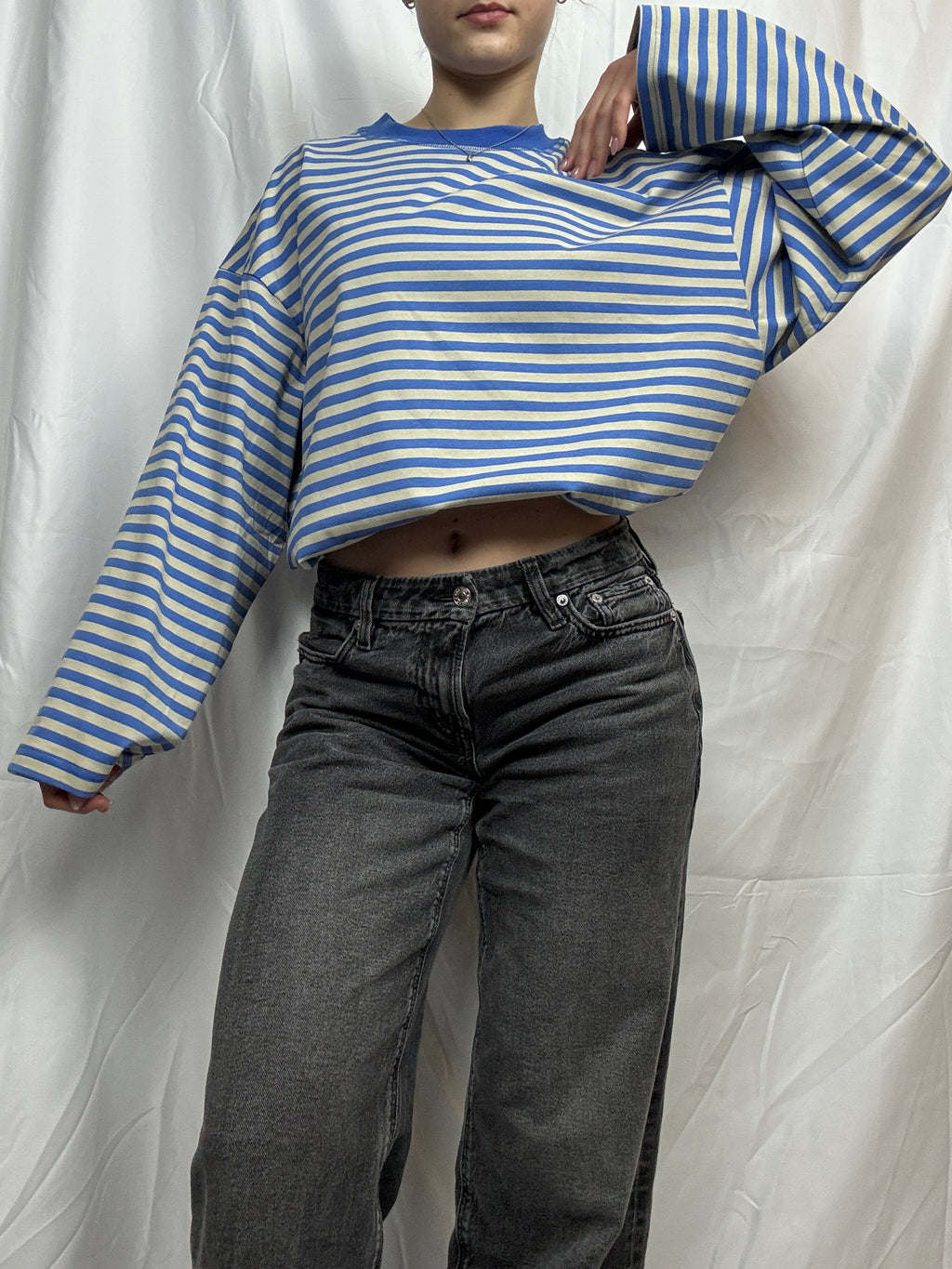 Everyday Oversized Stripe Long Sleeve- blue