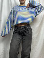 Everyday Oversized Stripe Long Sleeve- blue