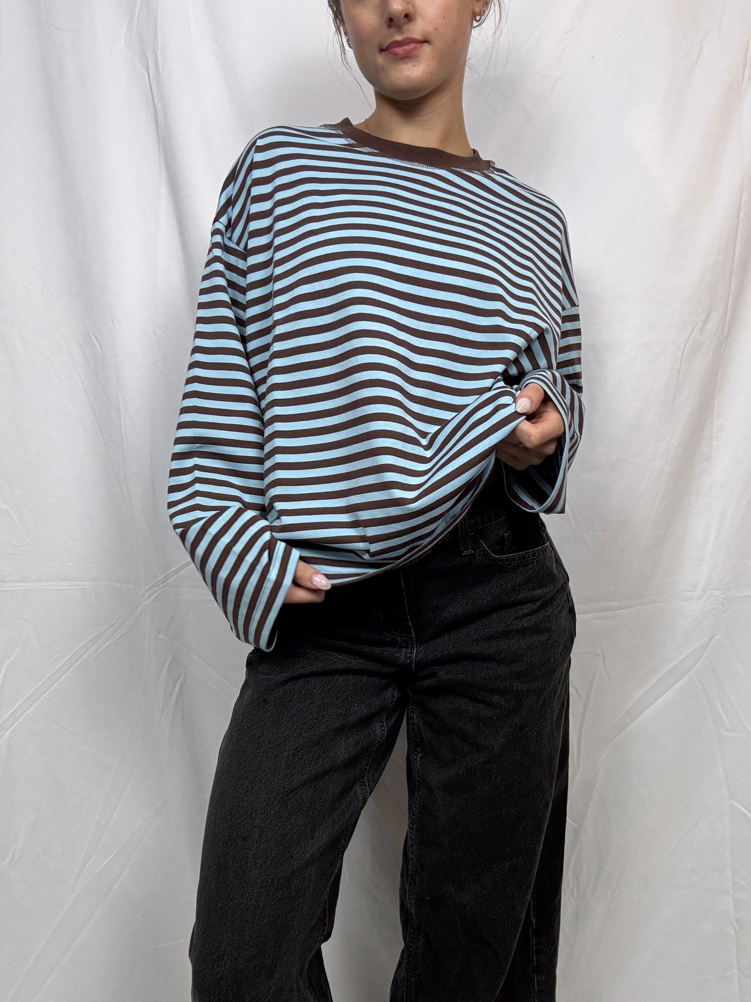 Everyday Oversized Stripe Long Sleeve- chocolate