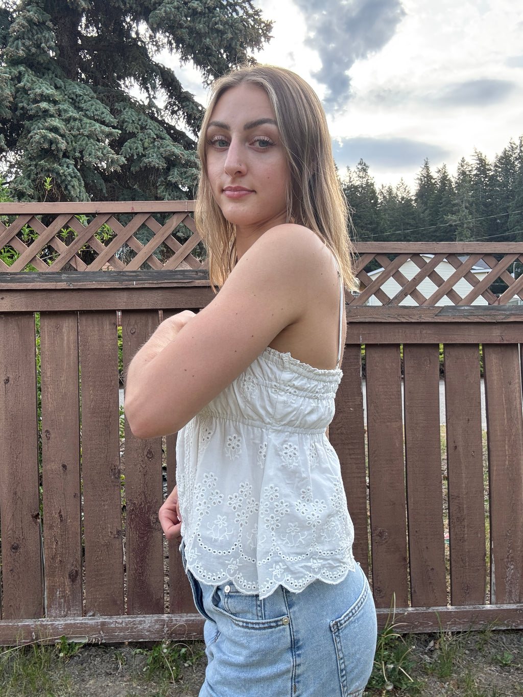 Lace Trim Eyelet Top