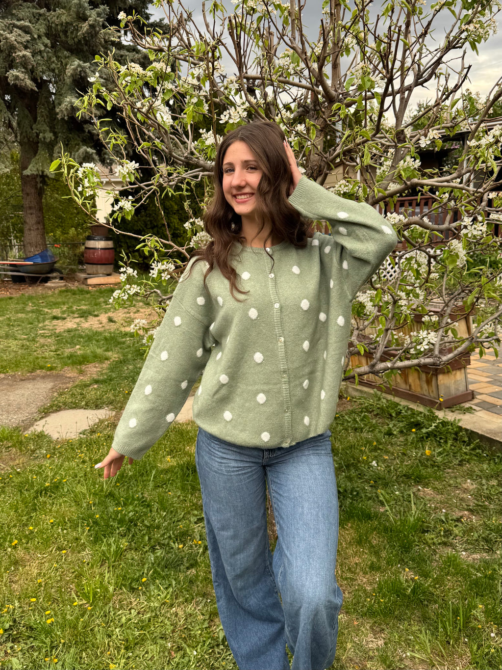 Sage Polka Dot Cardigan