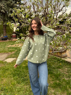 Sage Polka Dot Cardigan