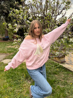 Soft pink boat neck sweater