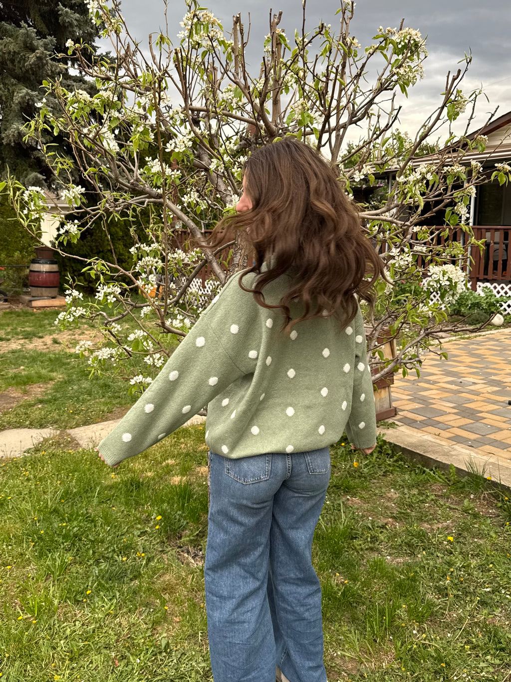 Sage Polka Dot Cardigan