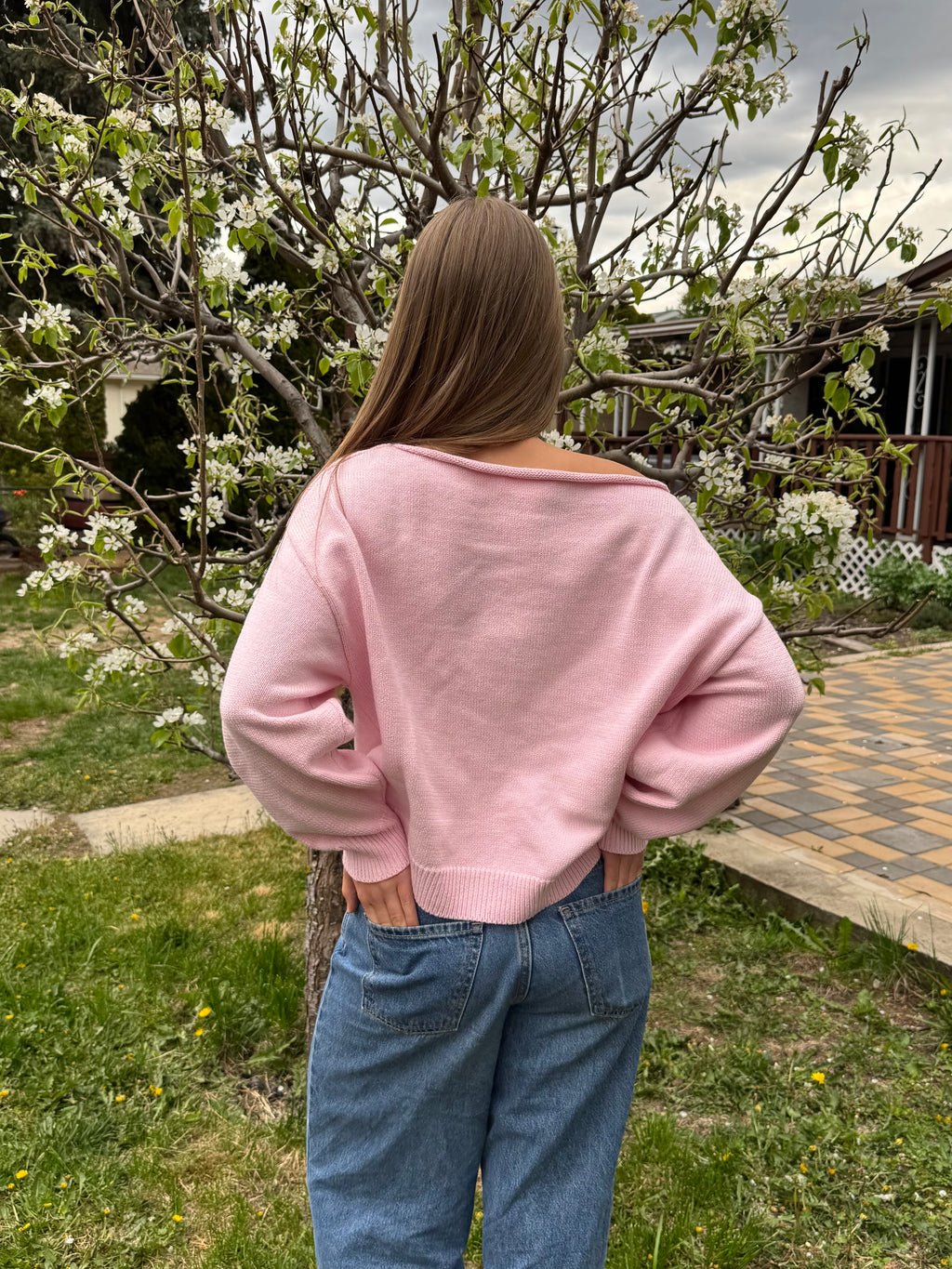Soft pink boat neck sweater