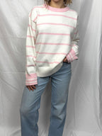 White & Pink Striped Oversized Sweater
