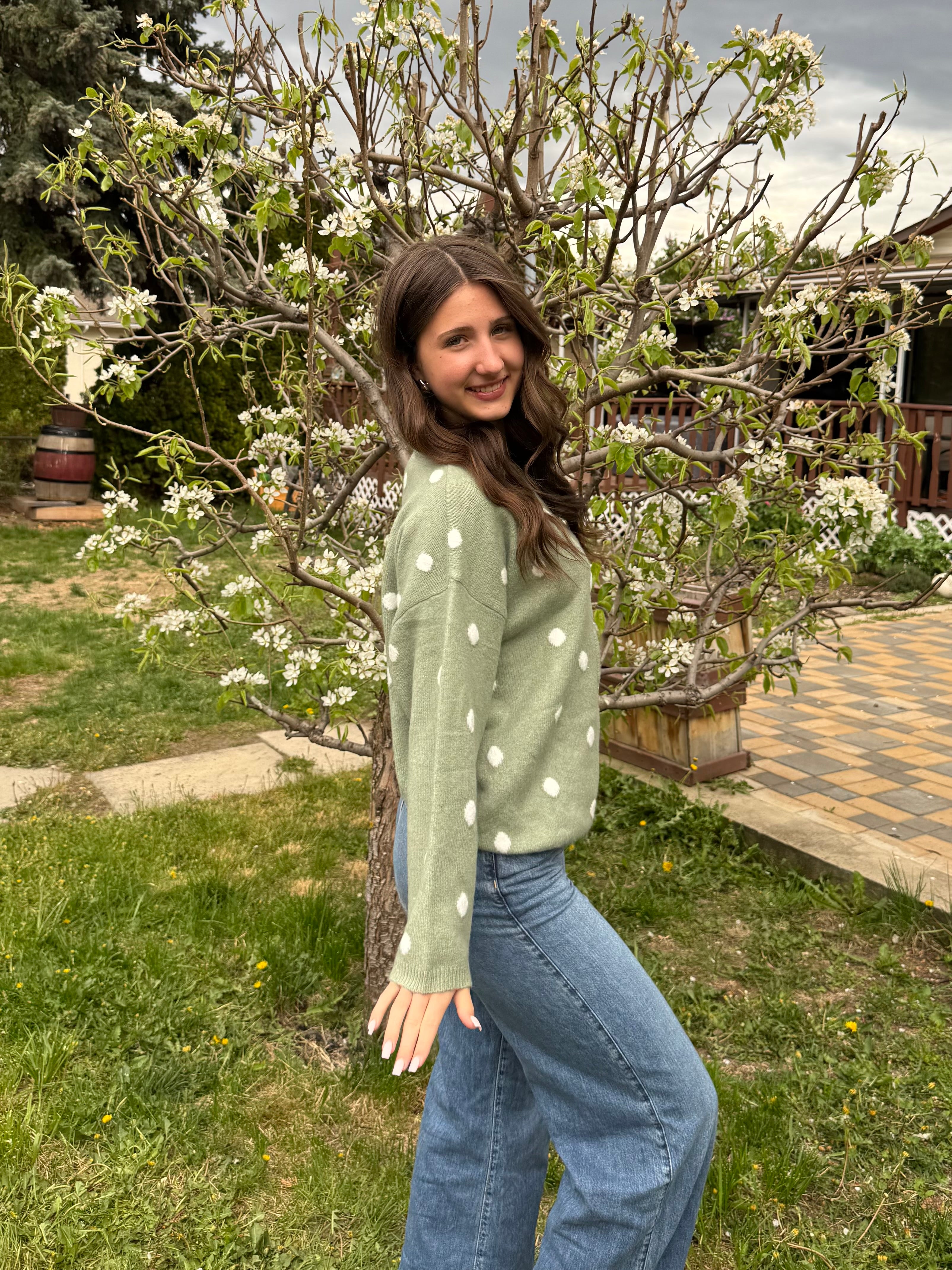 Sage Polka Dot Cardigan