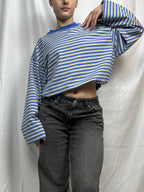 Everyday Oversized Stripe Long Sleeve- blue