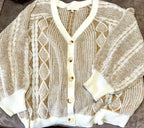 Two-Tone Cable Knit Button-Front Cardigan (Plus)