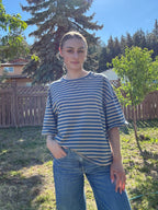 The Sunday Stripe Oversized Tee- sand blue