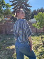 The Sunday Stripe Oversized Tee- sand blue