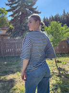 The Sunday Stripe Oversized Tee- sand blue