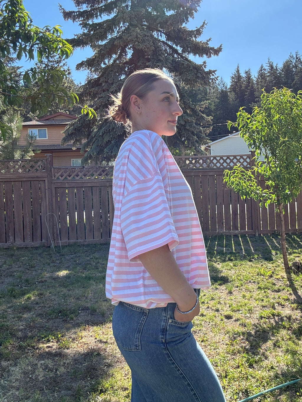 The Sunday Stripe Oversized Tee- baby pink