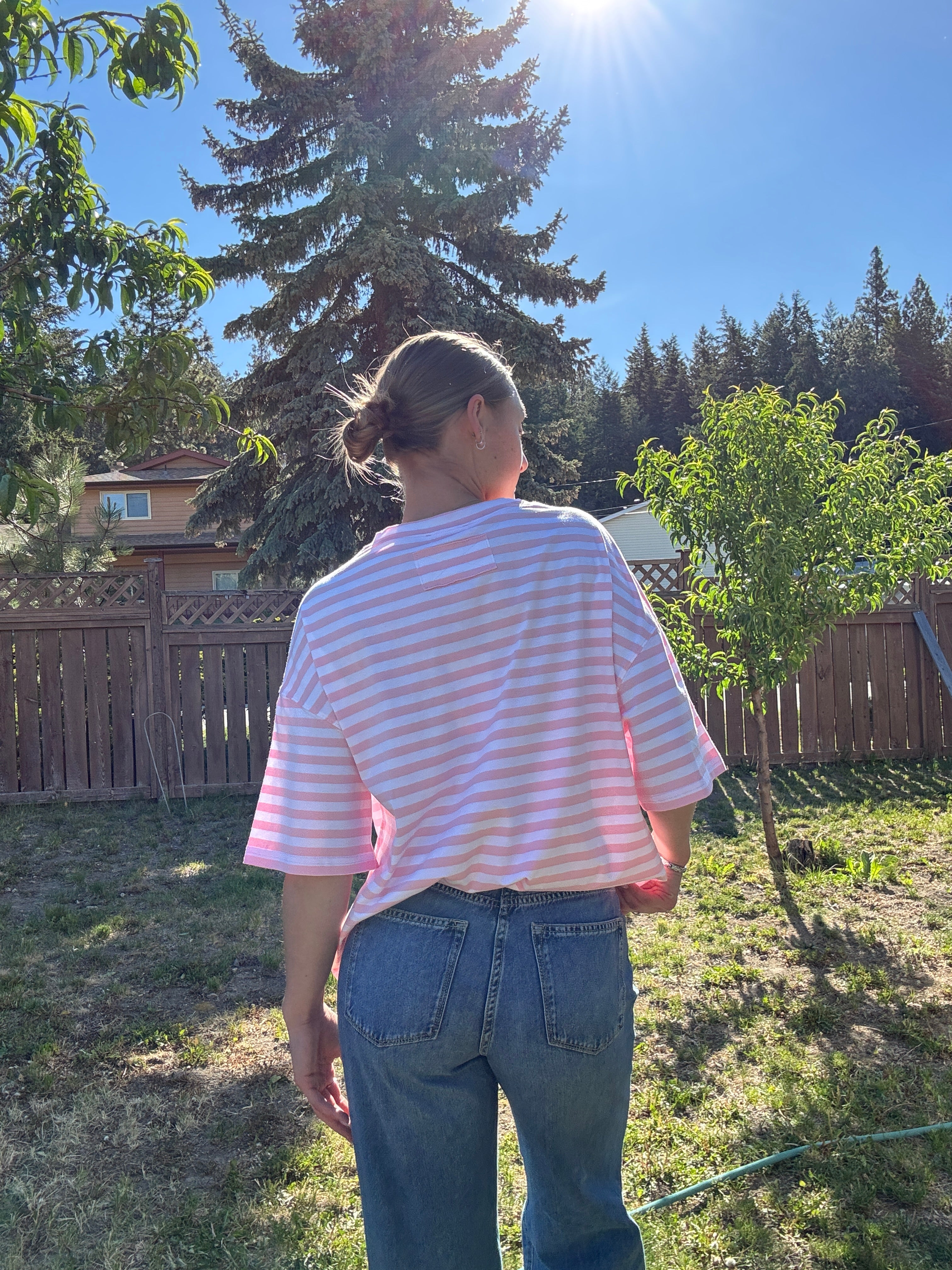 The Sunday Stripe Oversized Tee- baby pink