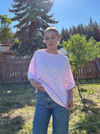 The Sunday Stripe Oversized Tee- baby pink