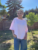 The Sunday Stripe Oversized Tee- baby pink