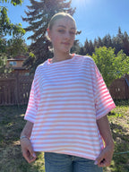 The Sunday Stripe Oversized Tee- baby pink