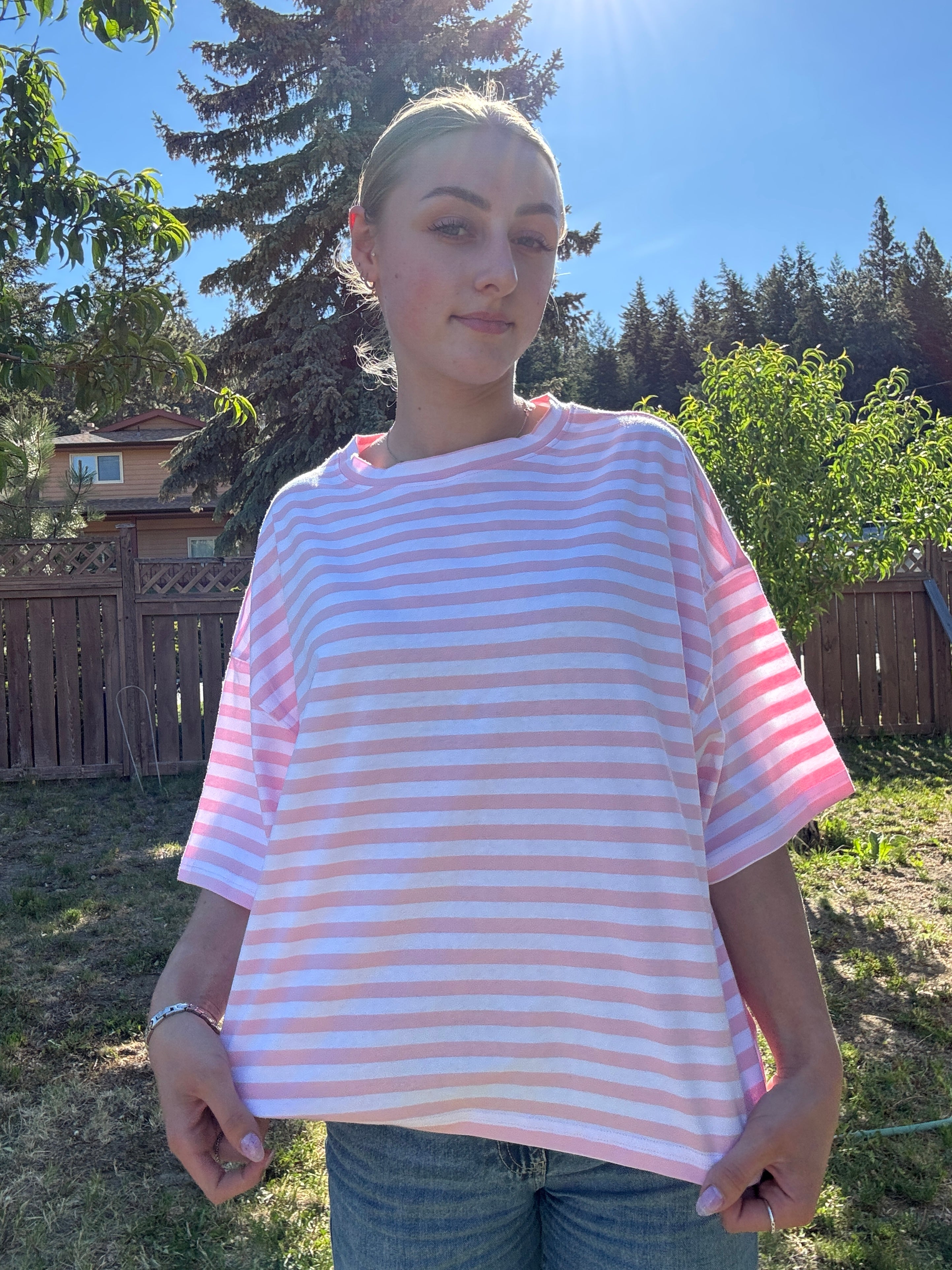 The Sunday Stripe Oversized Tee- baby pink