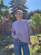 The Sunday Stripe Oversized Tee- rose violet