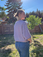 The Sunday Stripe Oversized Tee- rose violet
